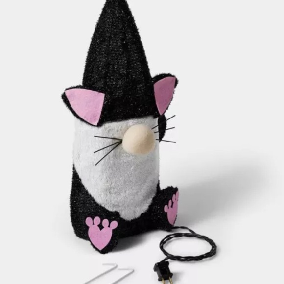 Hyde & Eek Halloween Cat Gnome Light Up Decoration 18.5" Tinsel Figure - Picture 3 of 8